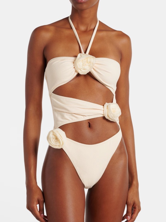 Same Other - Same Floral-Appliquéd Cutout Swimsuit in Ivory